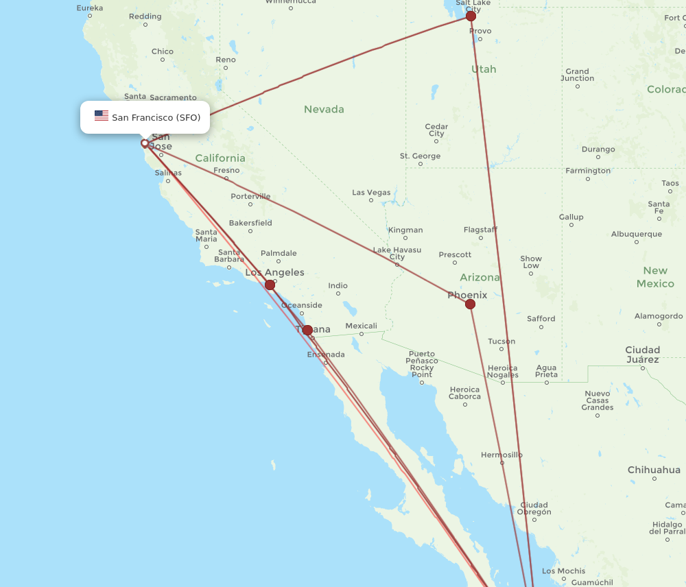 SJD to SFO flights and routes map