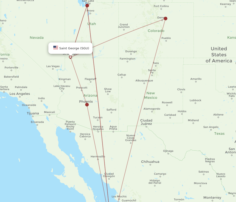 SJD to SGU flights and routes map
