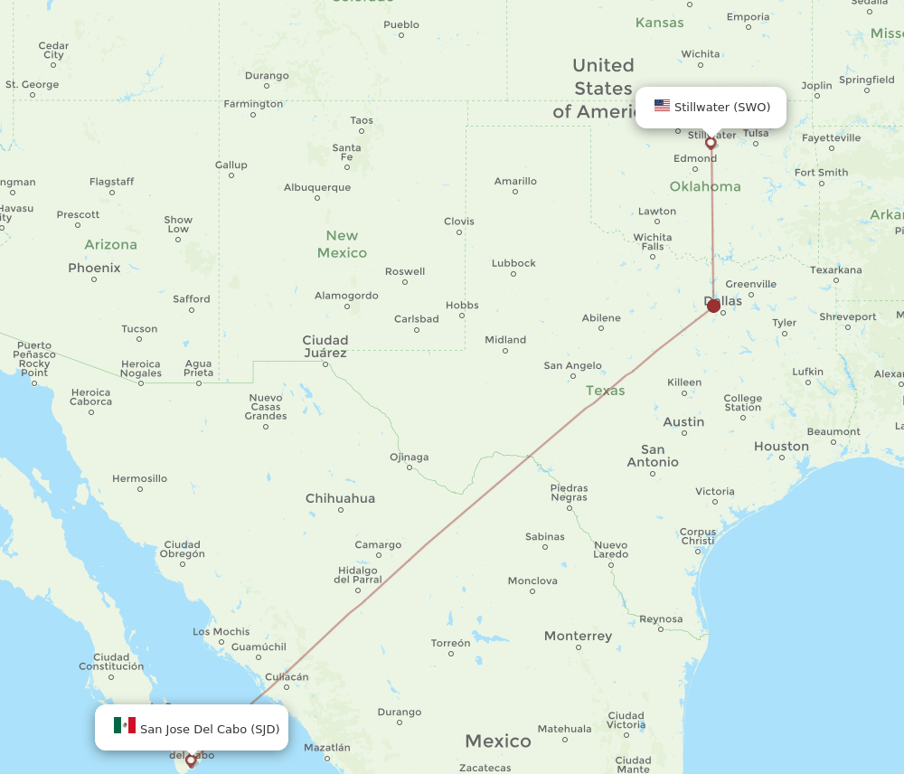 SJD-SWO flight routes