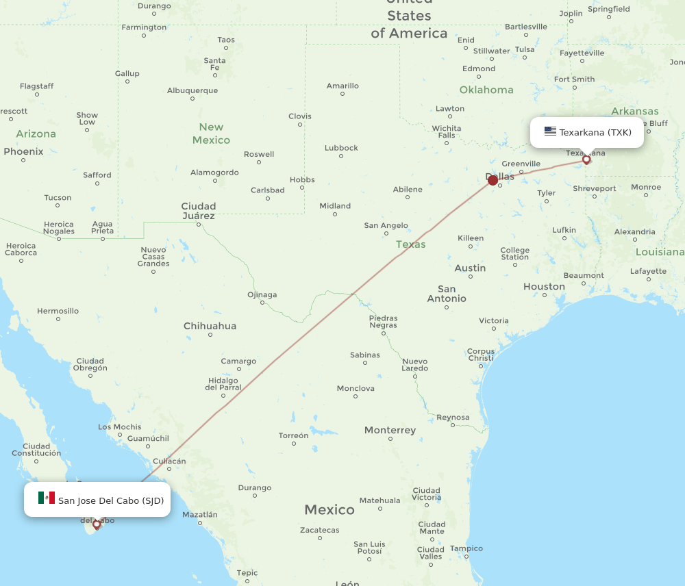 SJD-TXK flight routes