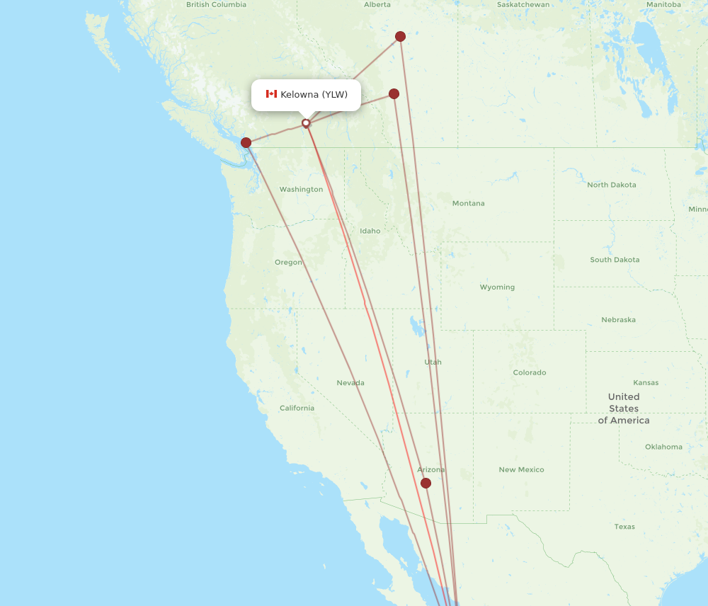 SJD to YLW flights and routes map