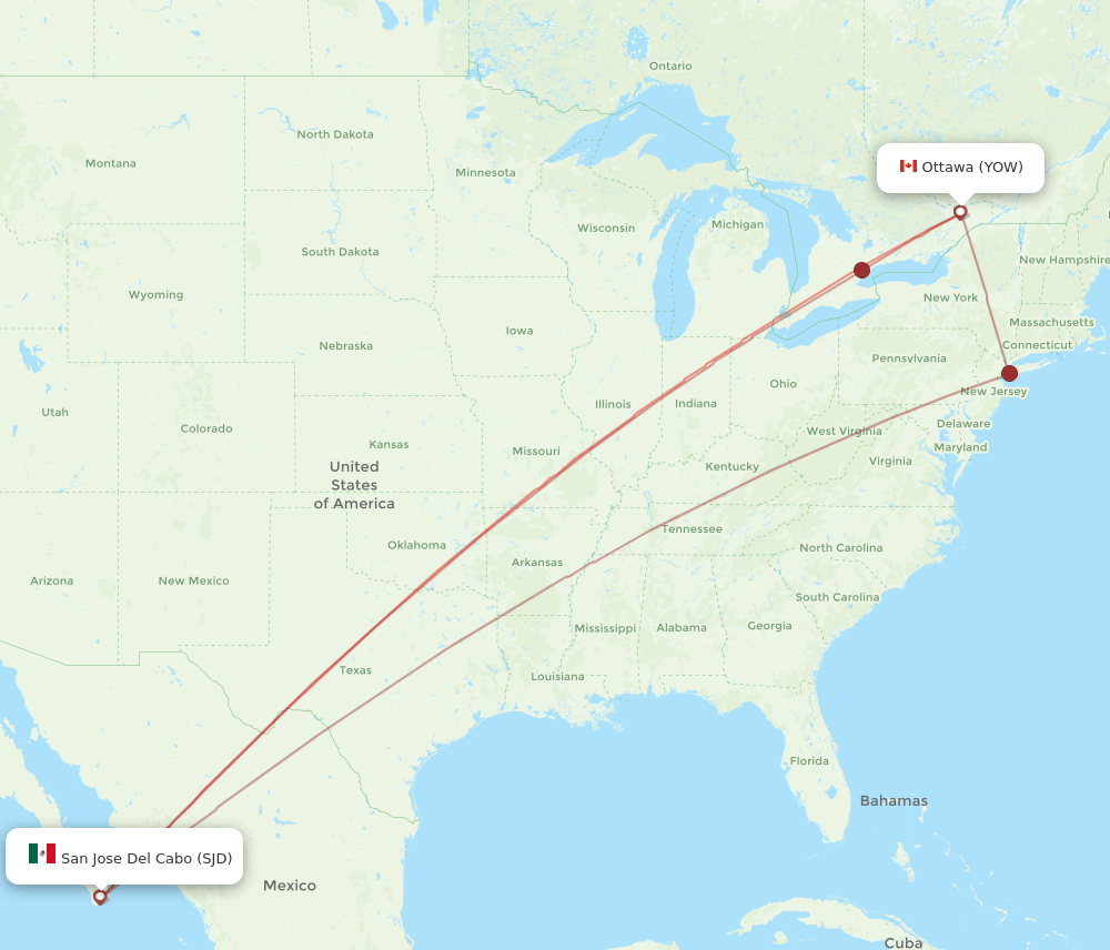 SJD to YOW flights and routes map