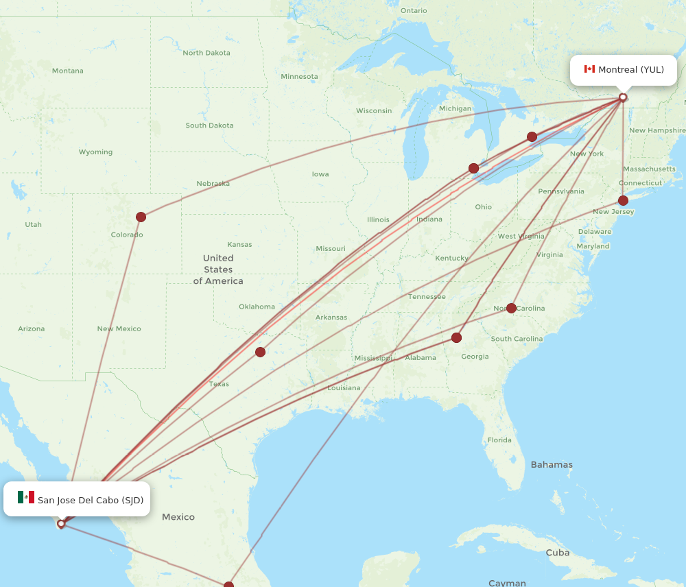 SJD to YUL flights and routes map
