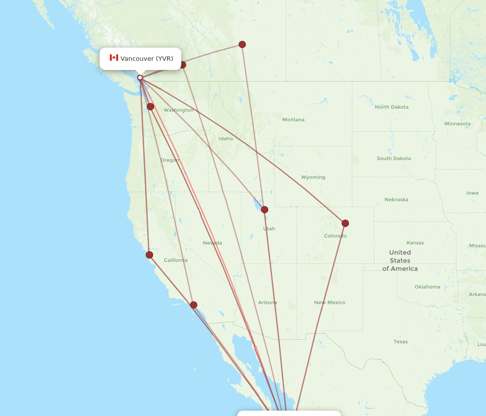 SJD to YVR flights and routes map