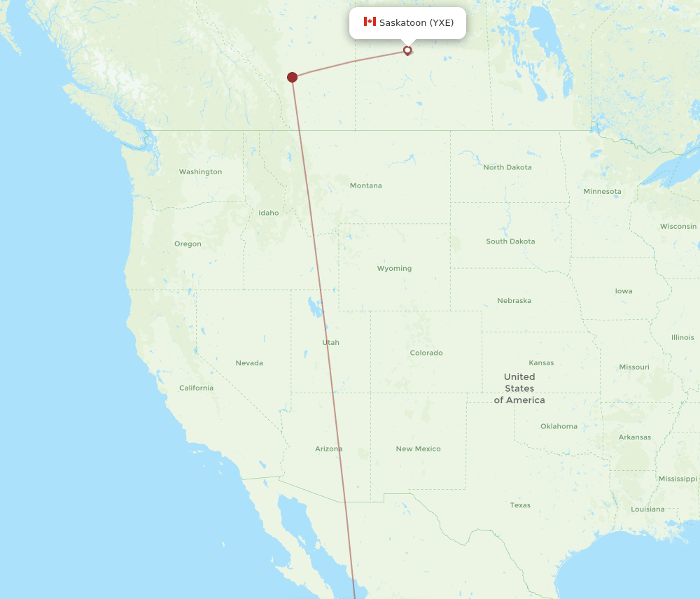 Saskatoon - San Jose Cabo route map and flight paths