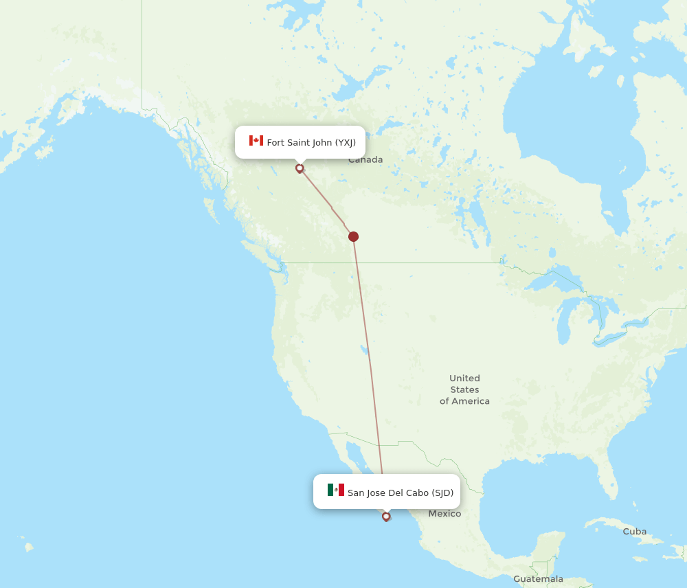 Fort St. John - San Jose Cabo route map and flight paths