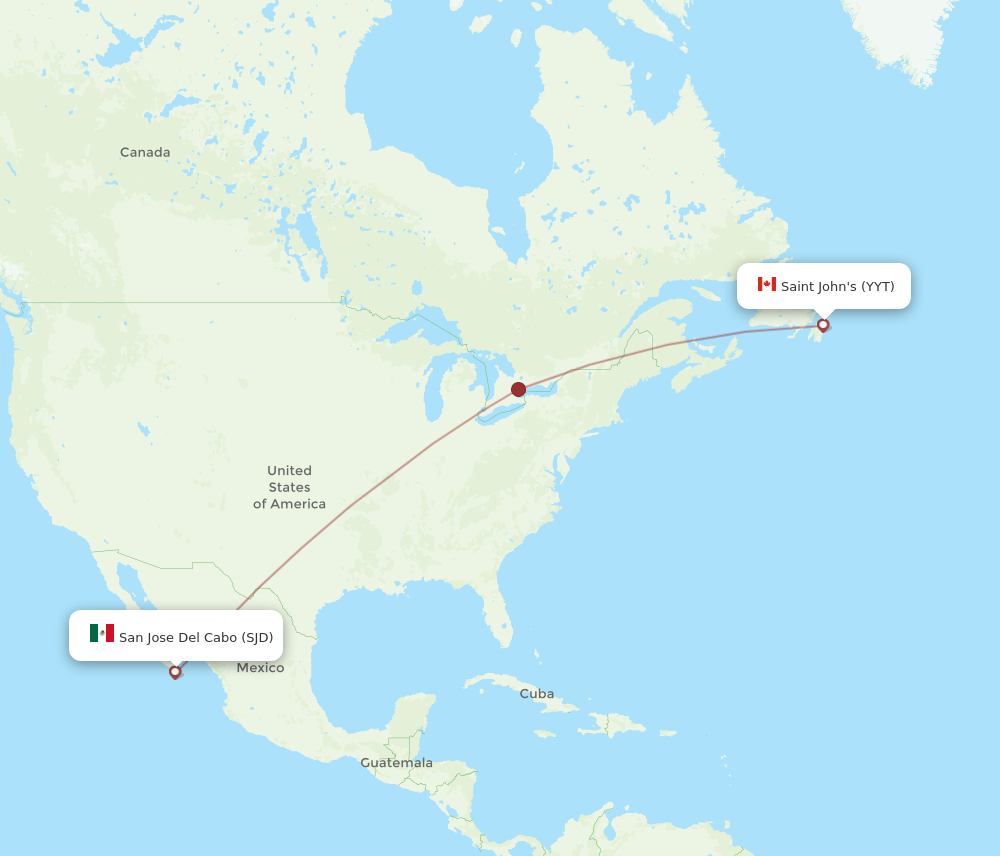 YYT to SJD flights and routes map