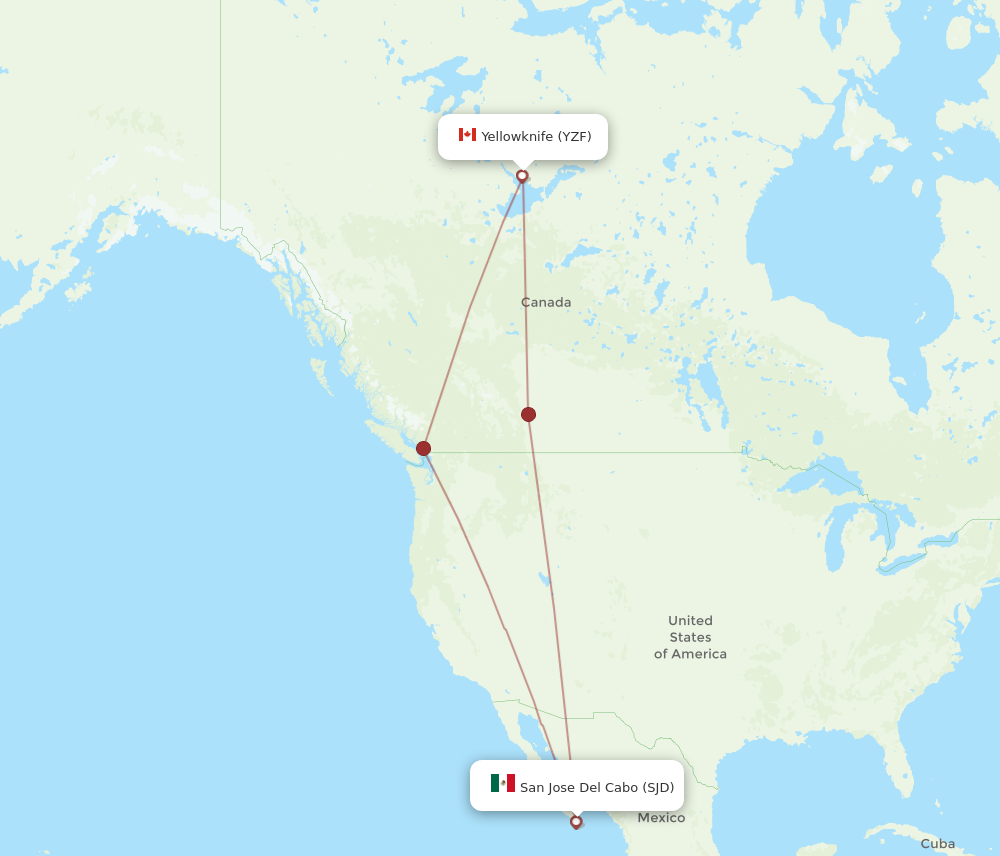 YZF to SJD flights and routes map