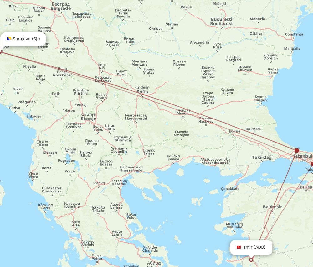 SJJ-ADB flight routes