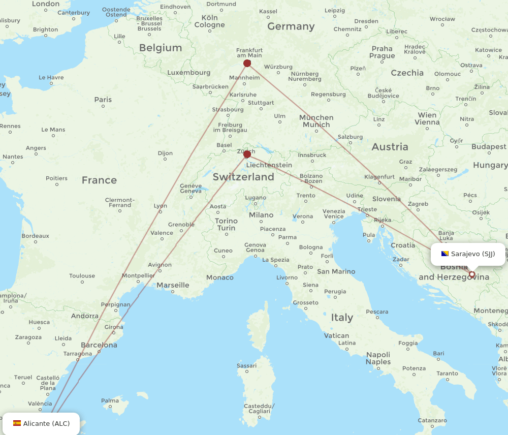 SJJ-ALC flight routes