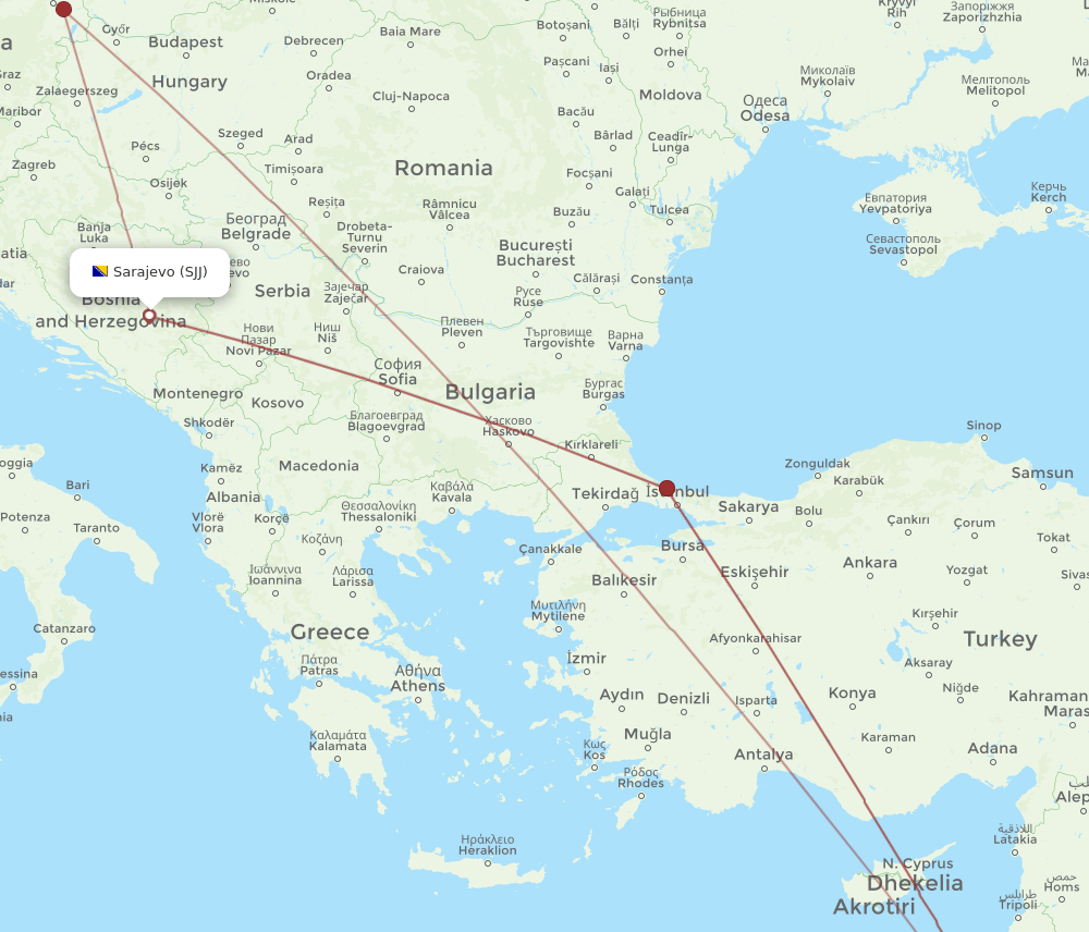 SJJ-AMM flight routes
