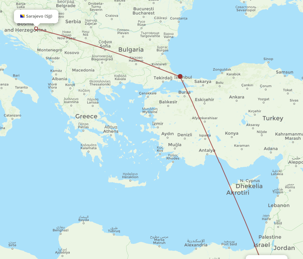 SJJ to AQJ flights and routes map