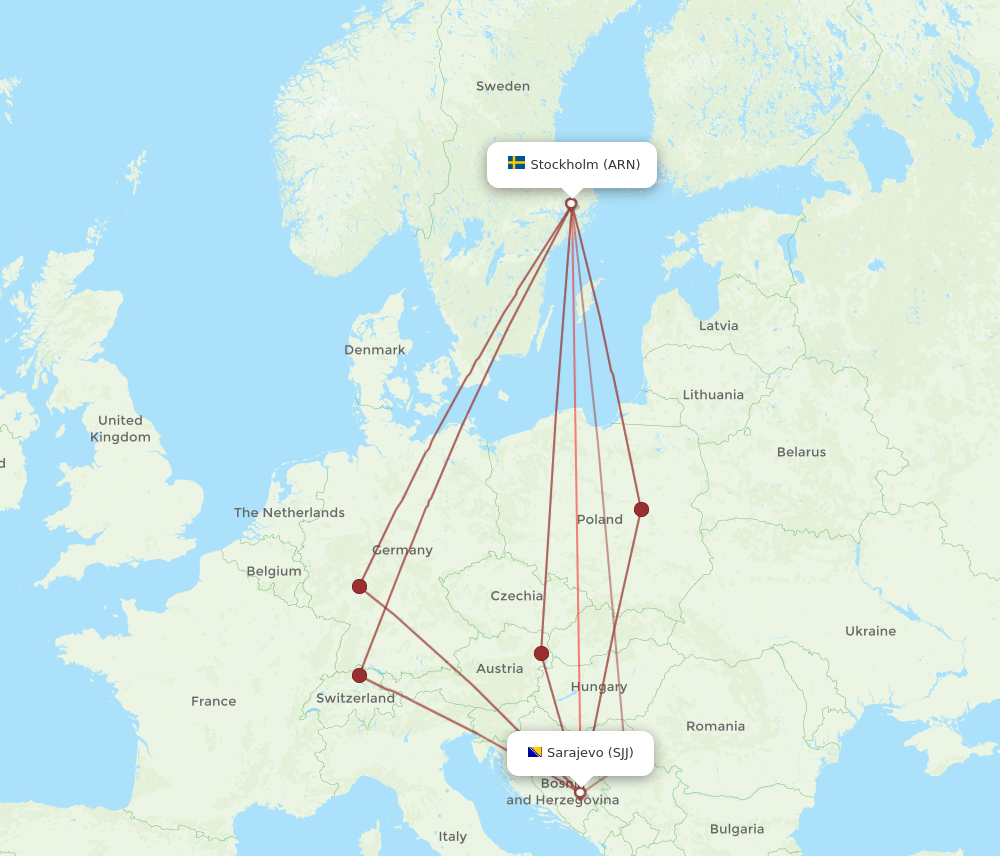 SJJ-ARN flight routes
