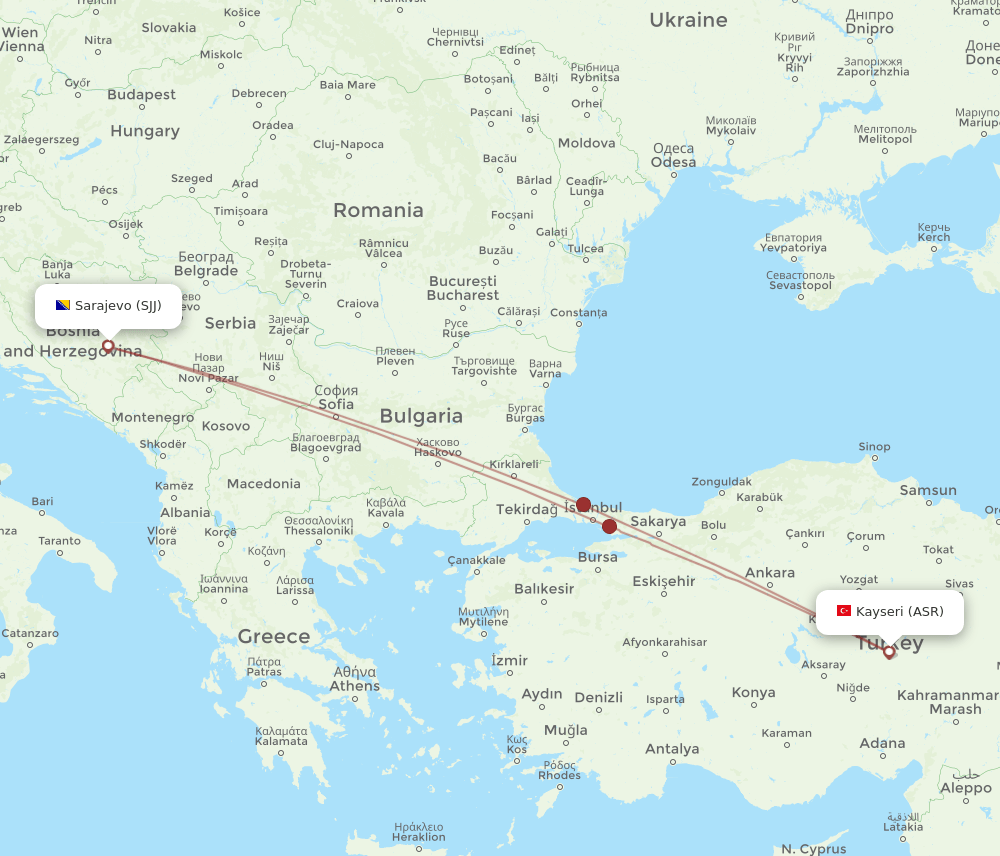 SJJ-ASR flight routes