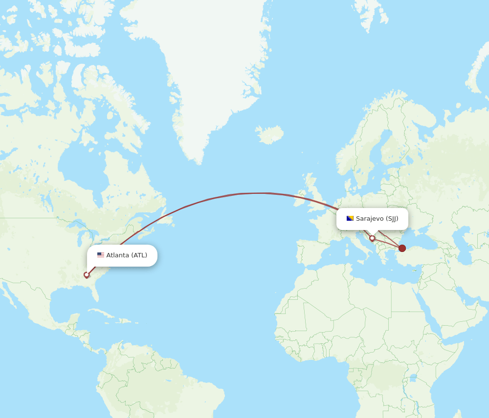 SJJ-ATL flight routes