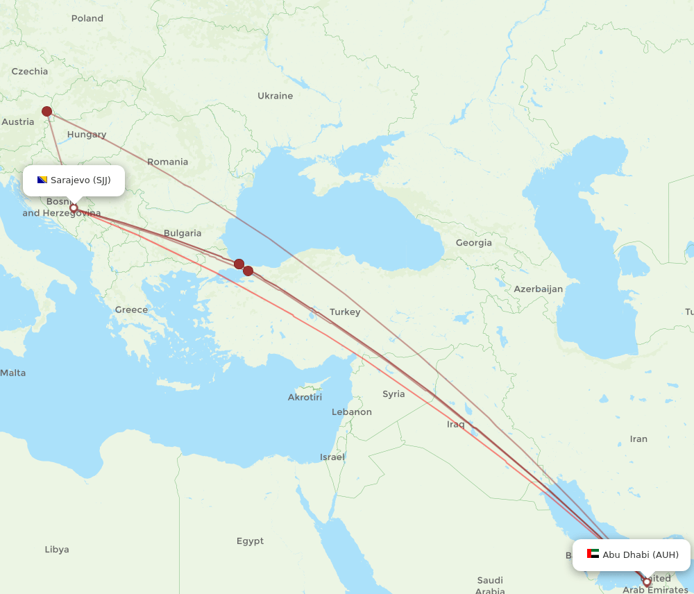 SJJ-AUH flight routes