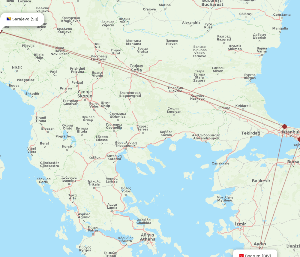 SJJ to BJV flights and routes map