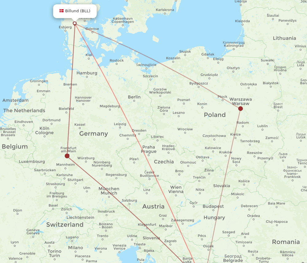 SJJ-BLL flight routes