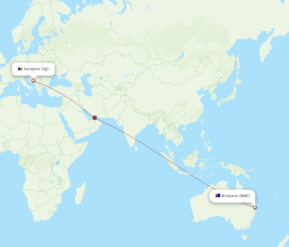 SJJ-BNE flight routes
