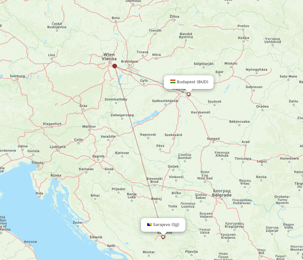 SJJ to BUD flights and routes map