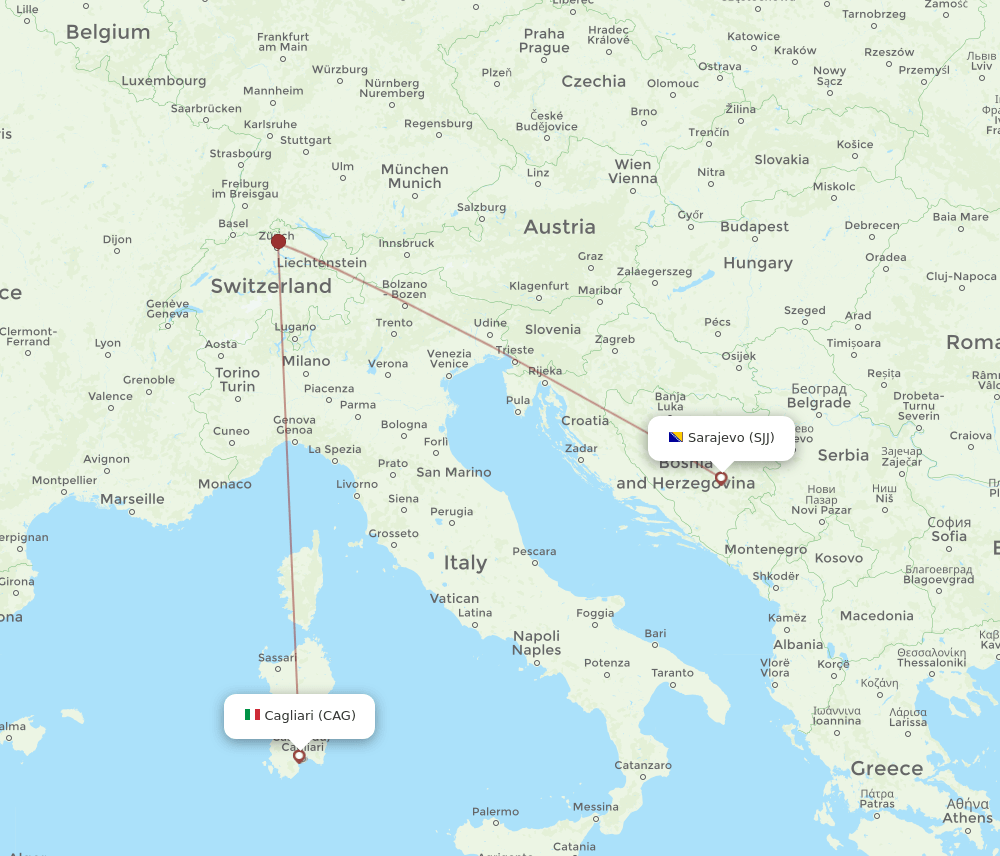 SJJ to CAG flights and routes map