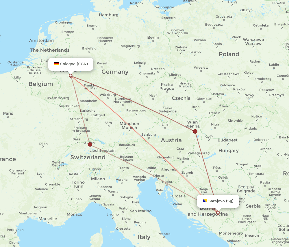 SJJ-CGN flight routes