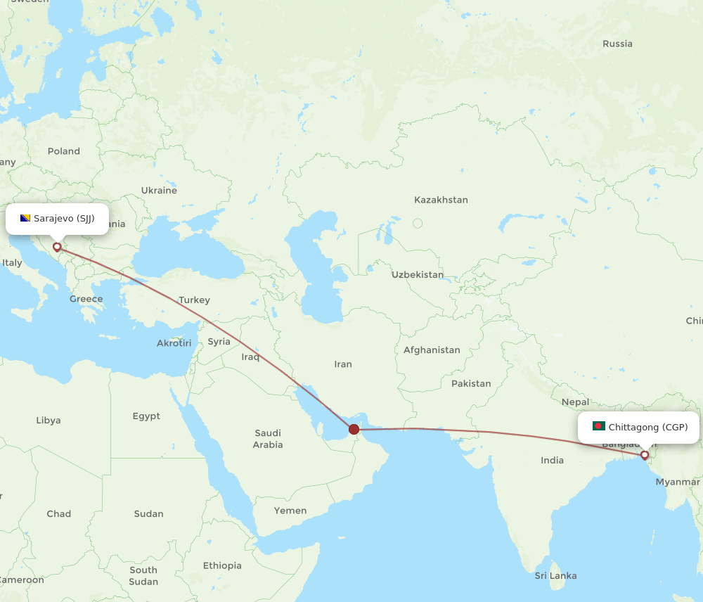 SJJ-CGP flight routes