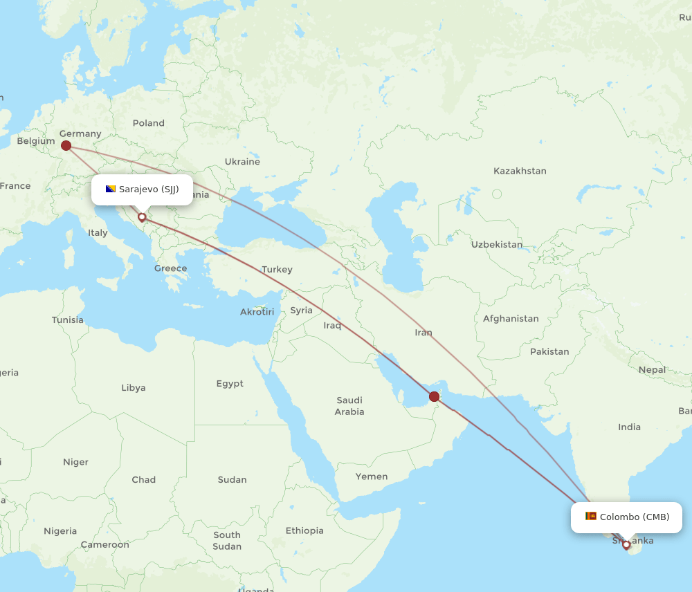 SJJ-CMB flight routes