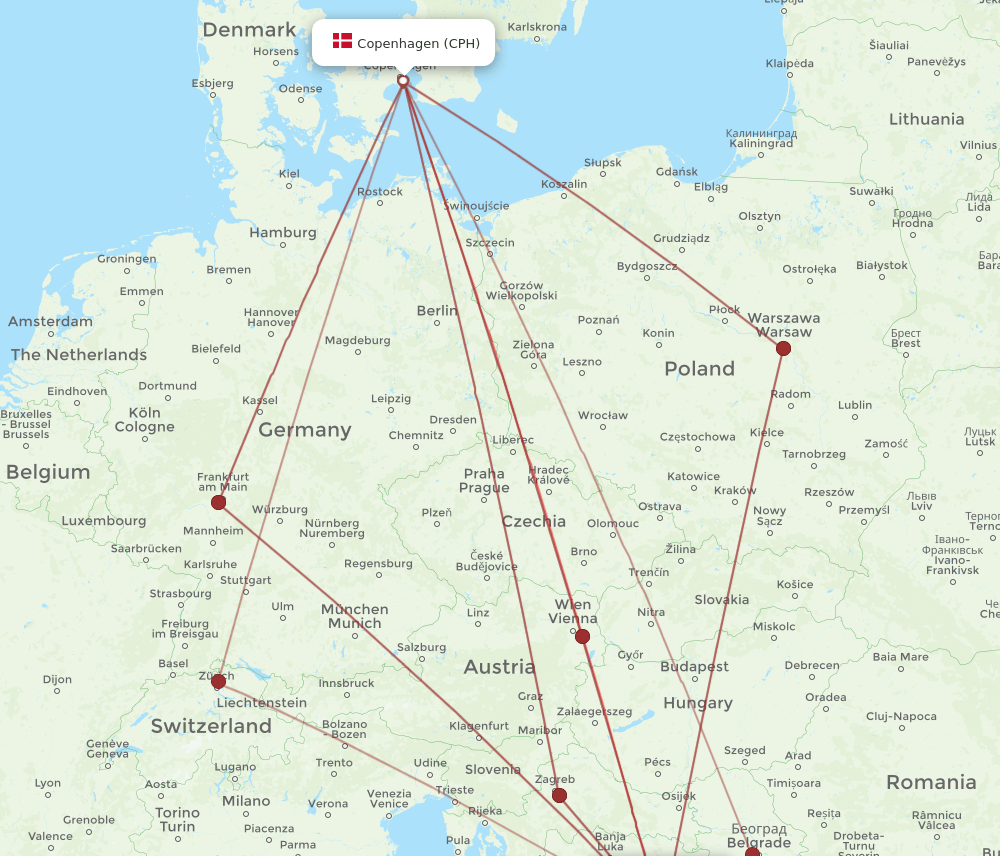SJJ-CPH flight routes