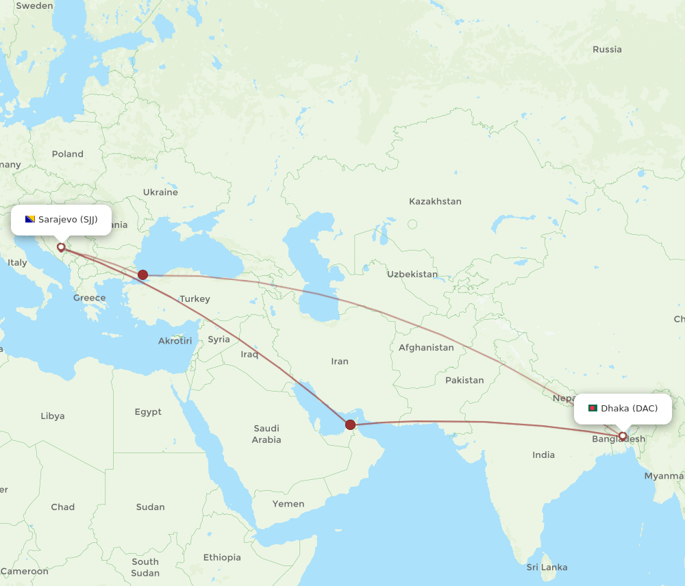 SJJ-DAC flight routes