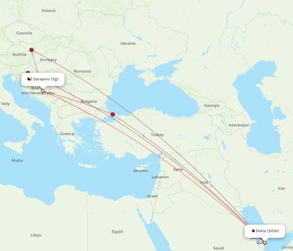 SJJ-DOH flight routes