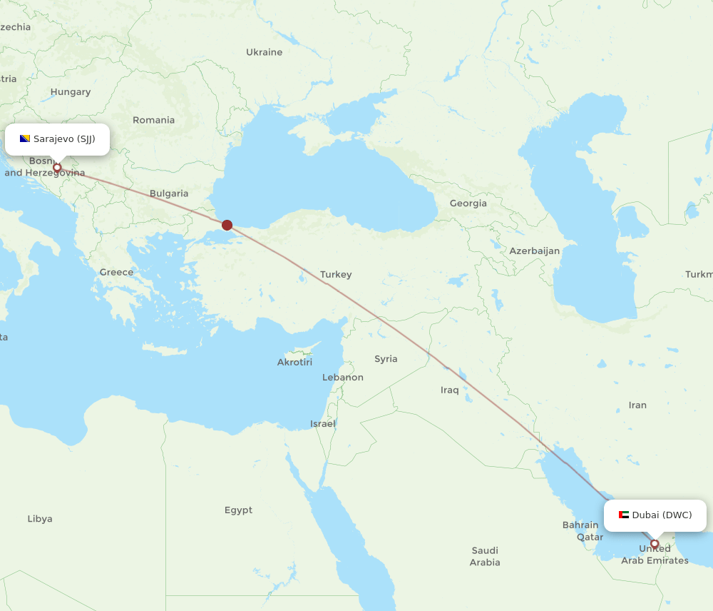 Dubai - Sarajevo route map and flight paths