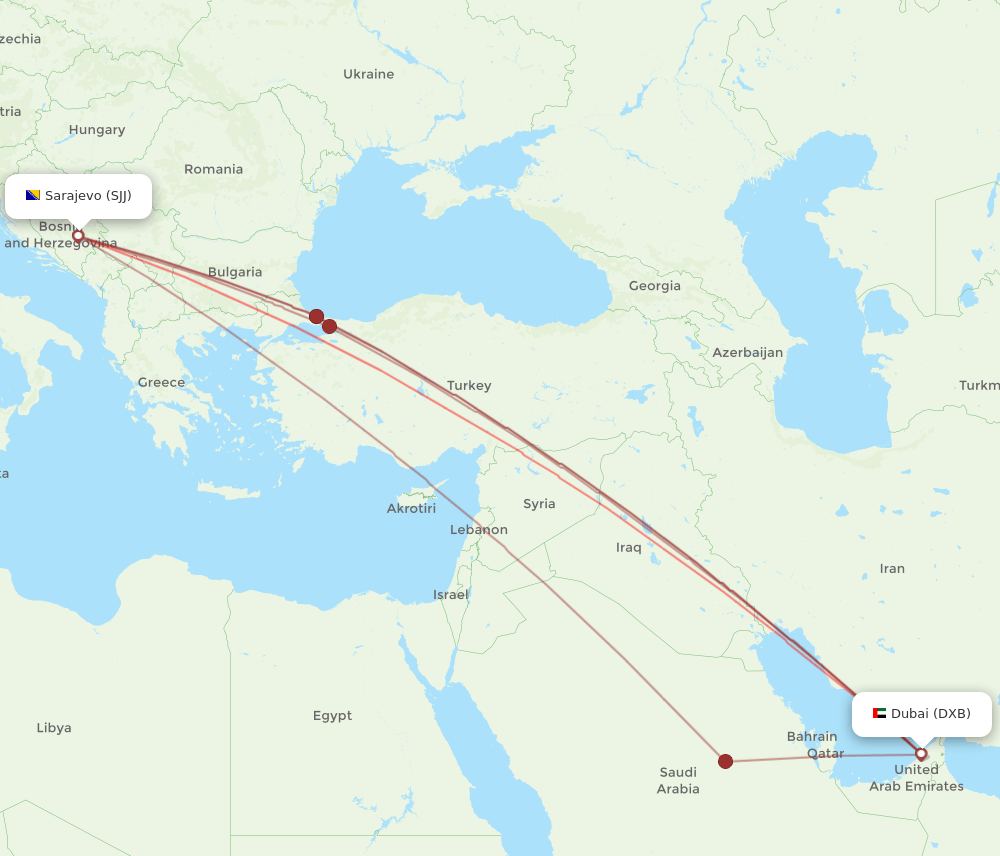 SJJ-DXB flight routes
