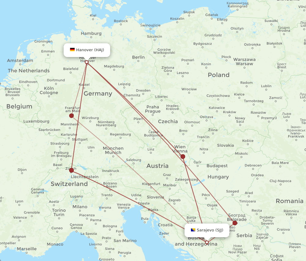 SJJ-HAJ flight routes
