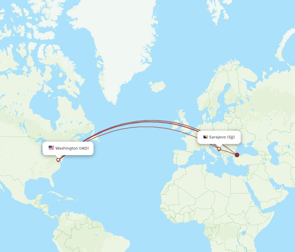 SJJ-IAD flight routes