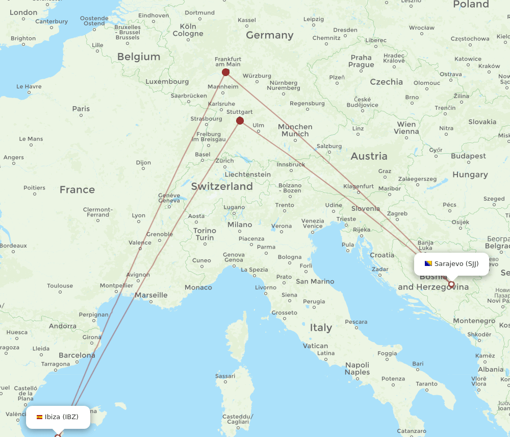 SJJ-IBZ flight routes