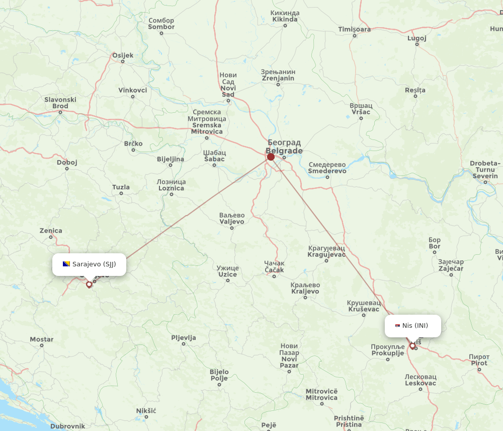 SJJ to INI flights and routes map