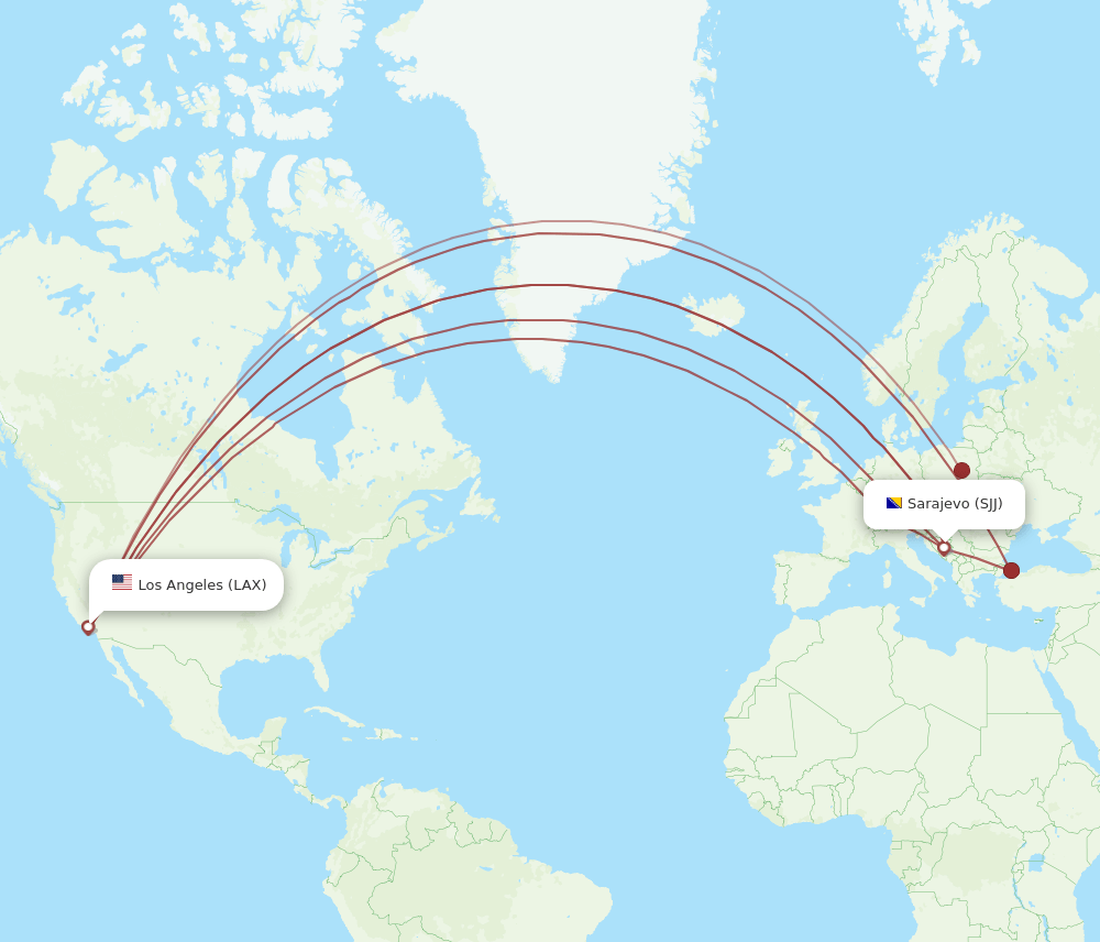 SJJ-LAX flight routes
