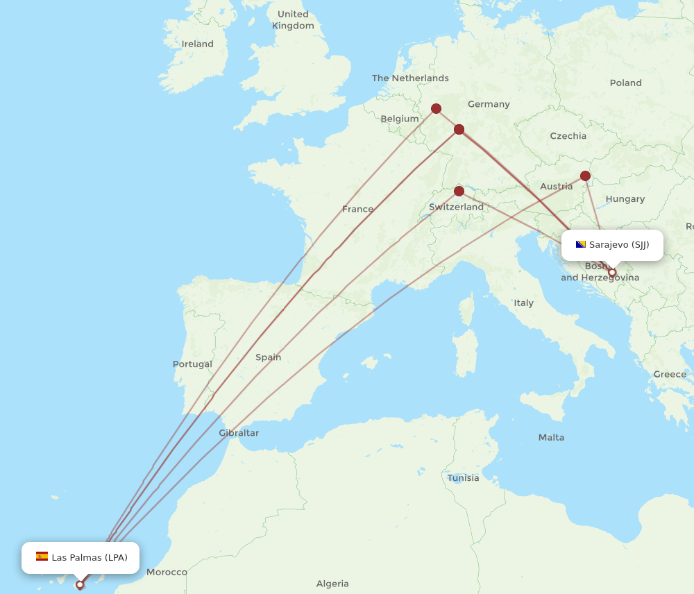 SJJ-LPA flight routes