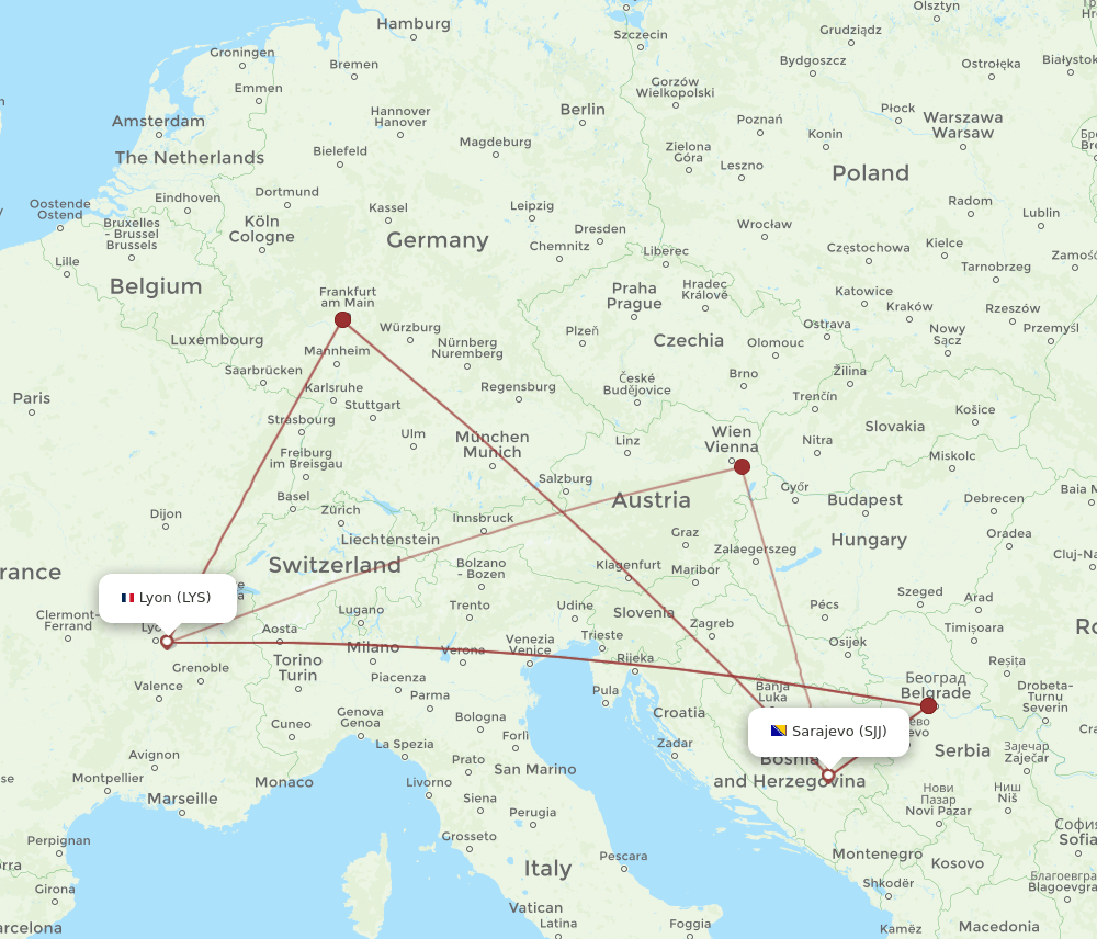 SJJ-LYS flight routes