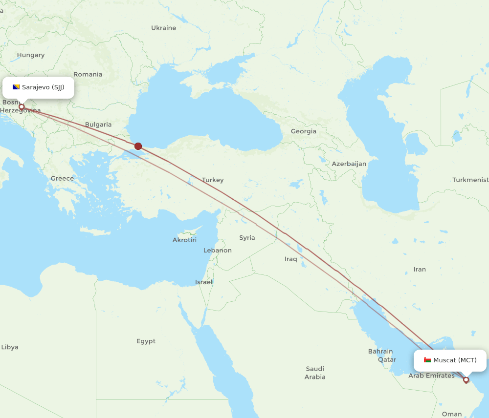 SJJ to MCT flights and routes map