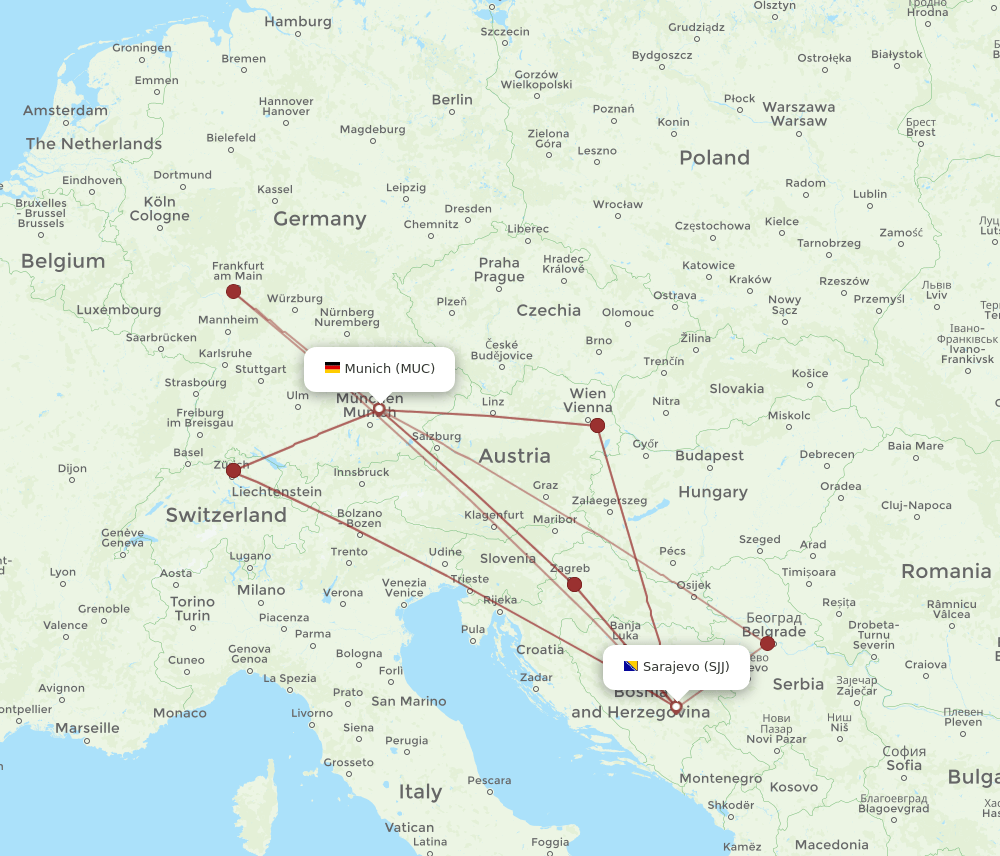 SJJ-MUC flight routes