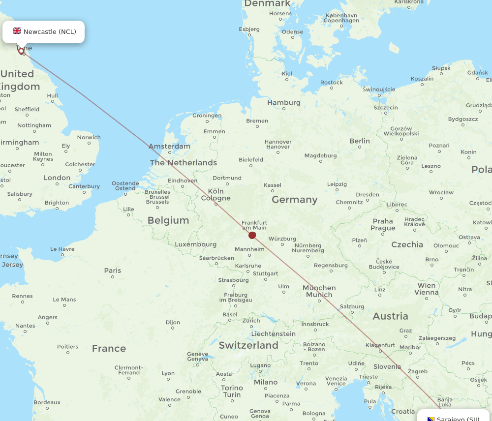 SJJ-NCL flight routes