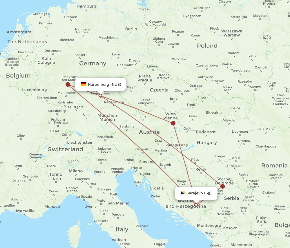 SJJ-NUE flight routes