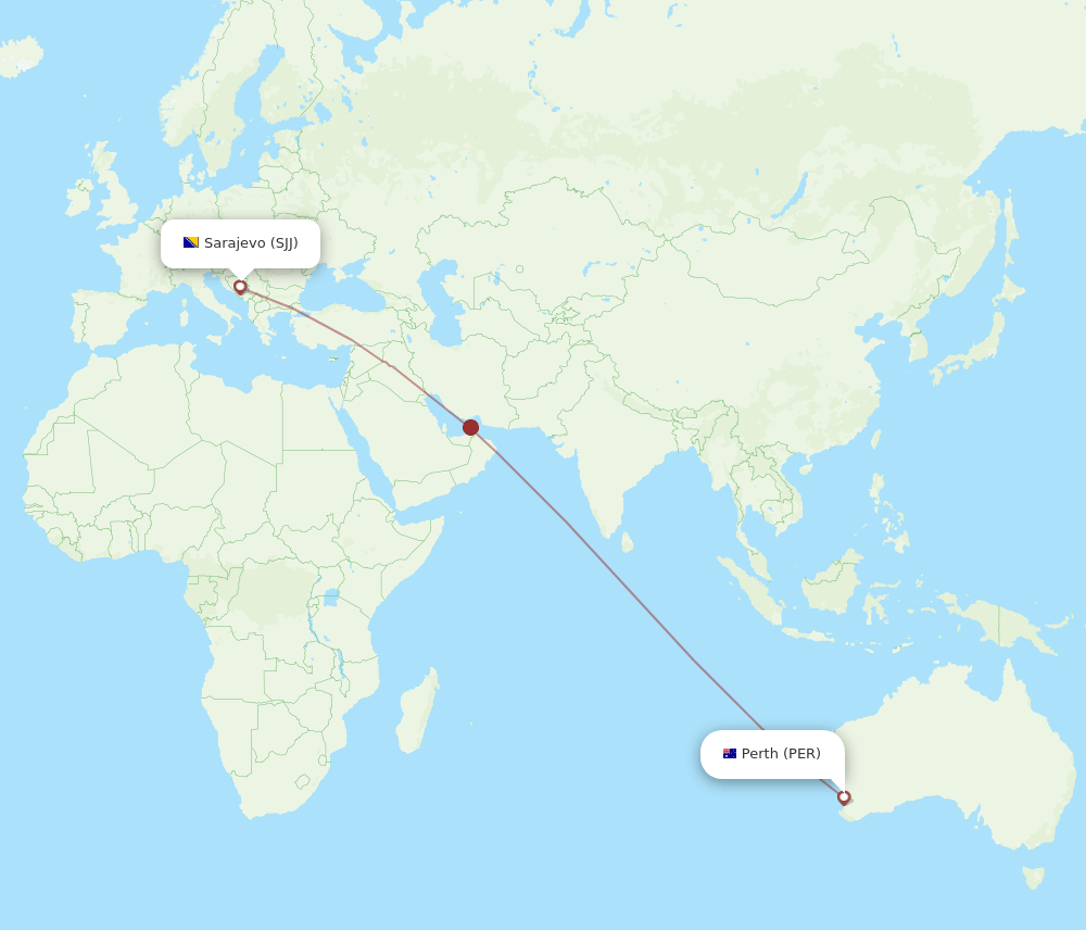 SJJ-PER flight routes