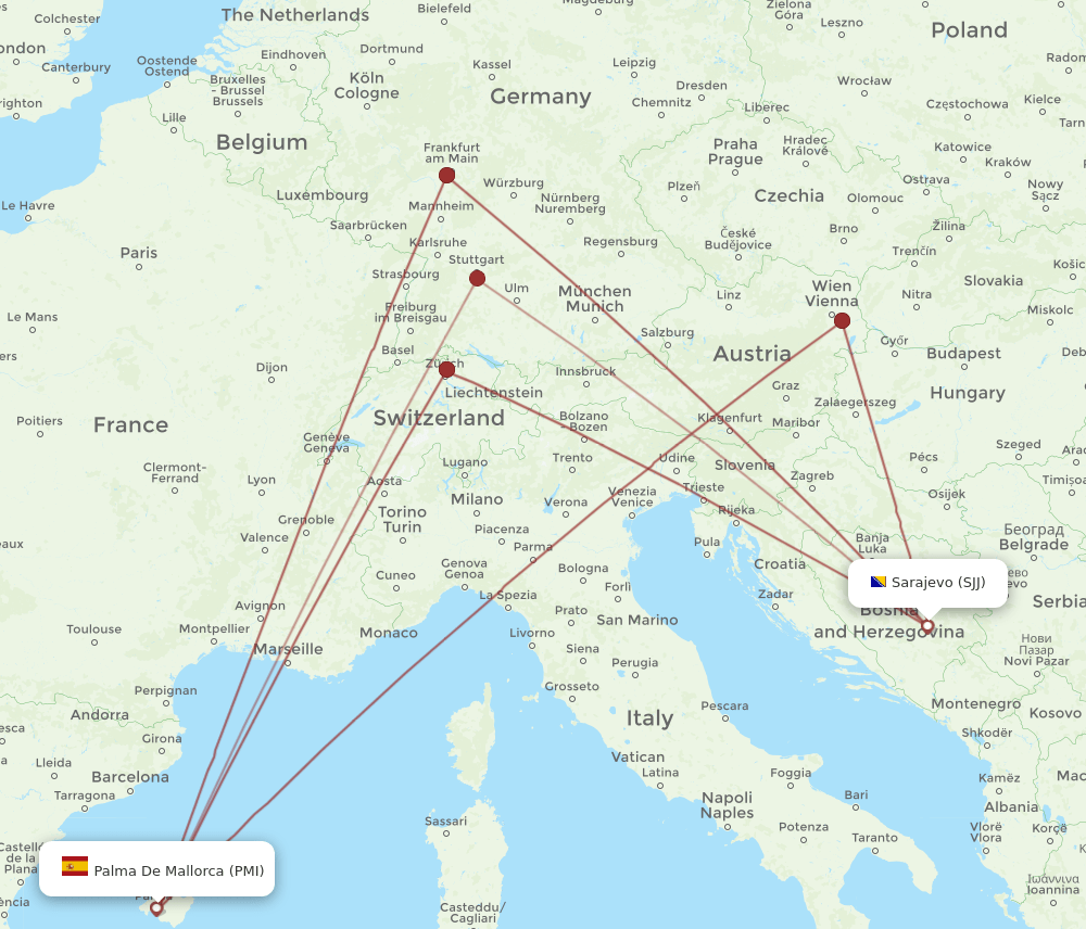 SJJ-PMI flight routes