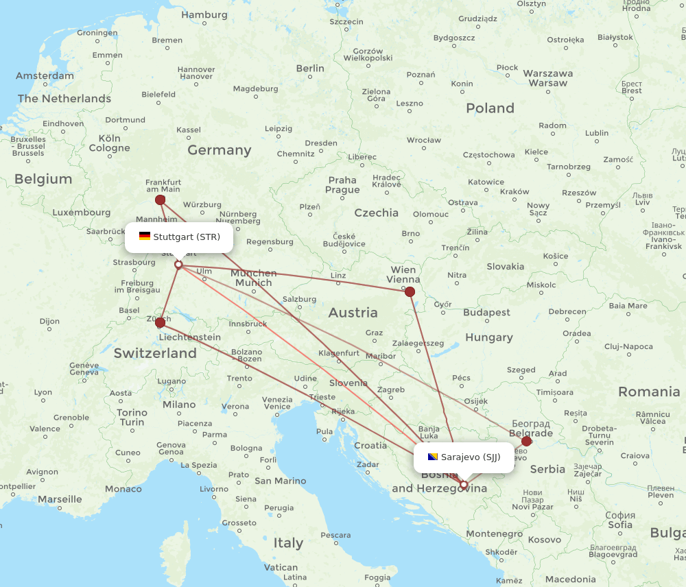 SJJ-STR flight routes