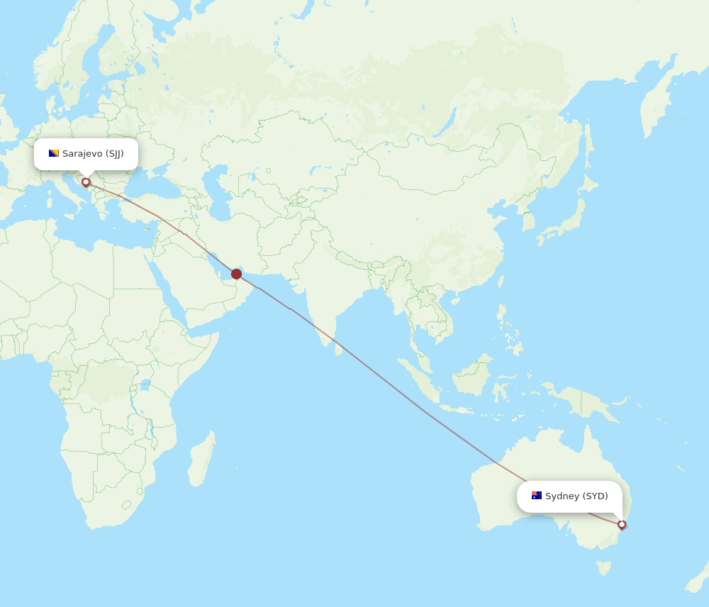 SJJ-SYD flight routes