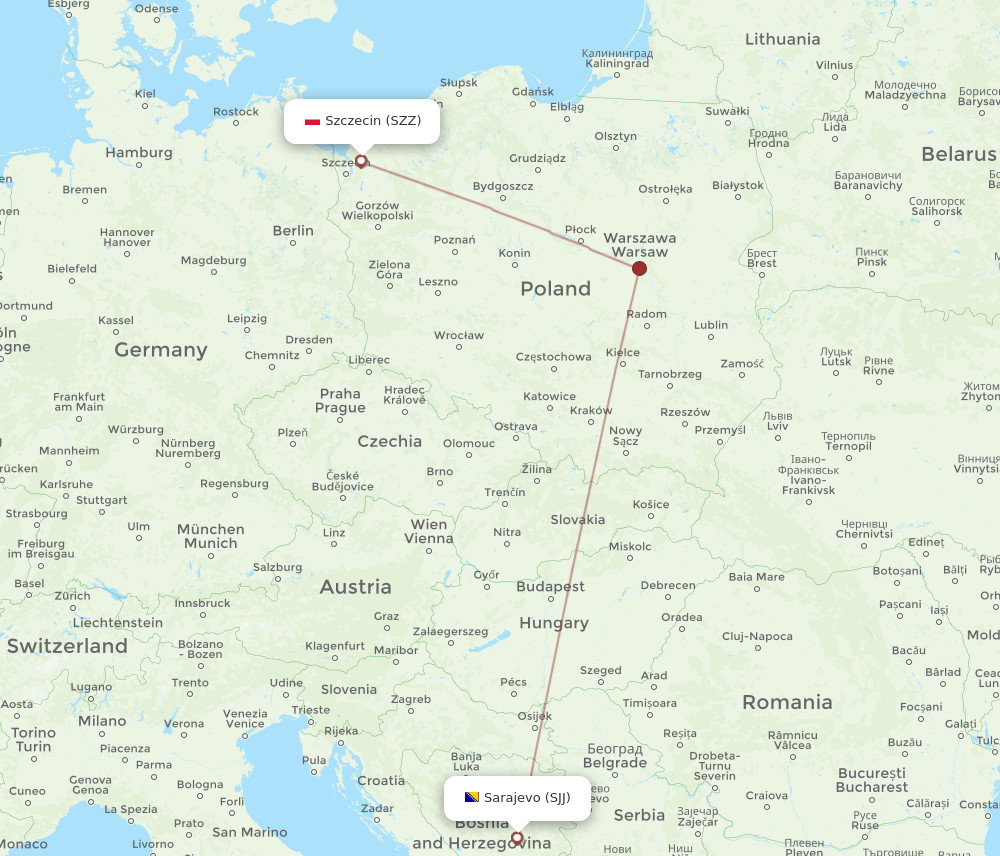 SJJ to SZZ flights and routes map