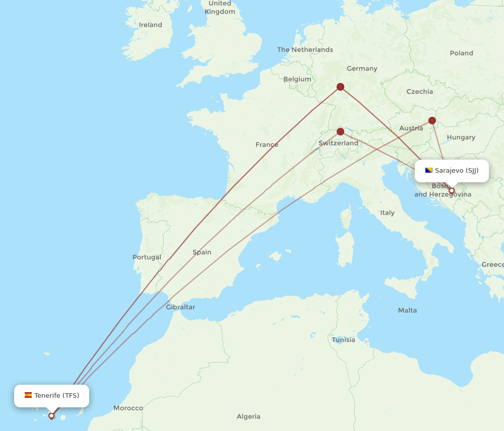 SJJ-TFS flight routes